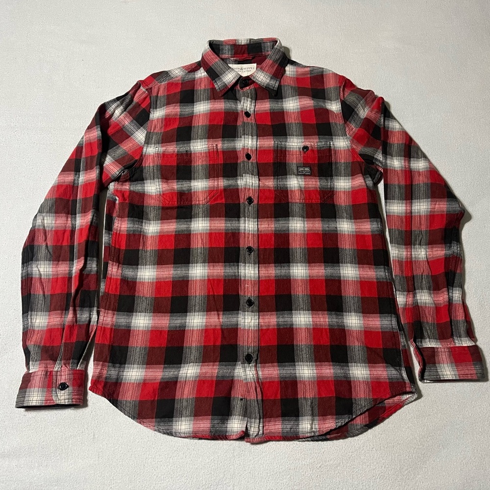 Denim Supply‎ Ralph Lauren Mens Medium Plaid Flannel Shirt Grey Red Button Down